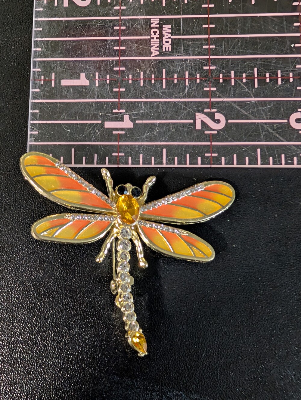 Gold-tone Dragonfly Pin with Orange and Yellow Enamel - Picture 3 of 4